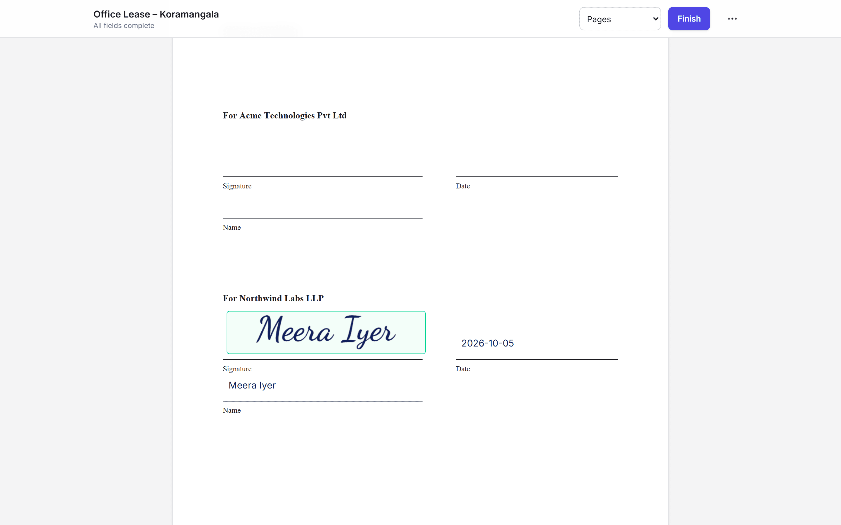Signer adopting a typed signature on a mobile-friendly signing page